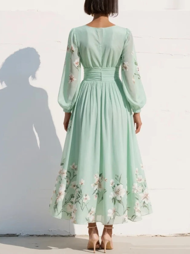 Merryl - Mint Green V-Neck Chiffon Midi Dress