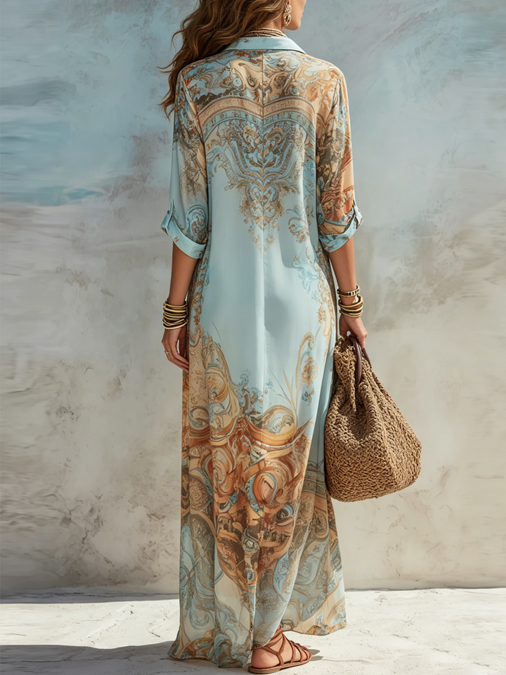 Ophelia - Mediterranean Striped Shirt Maxi Dress