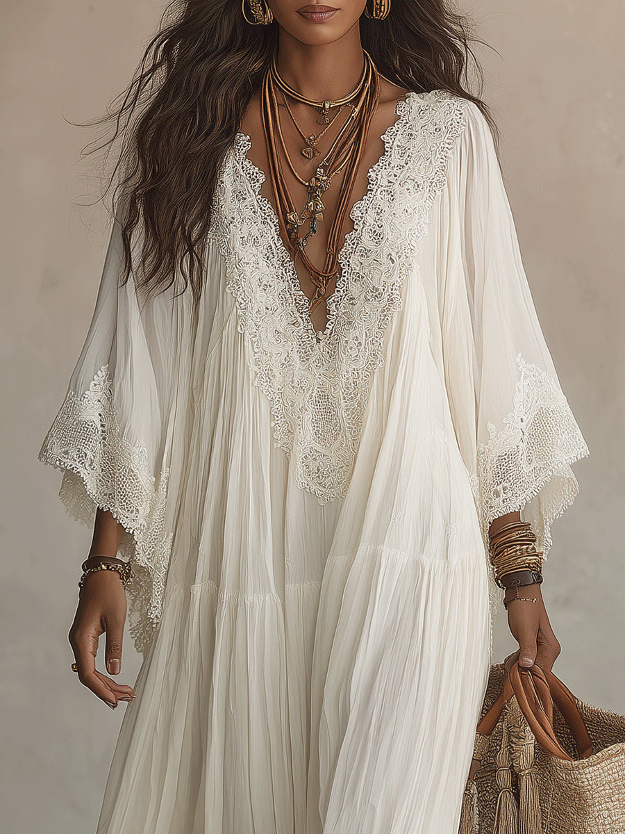 Cailley - White V-Neck Maxi Dress