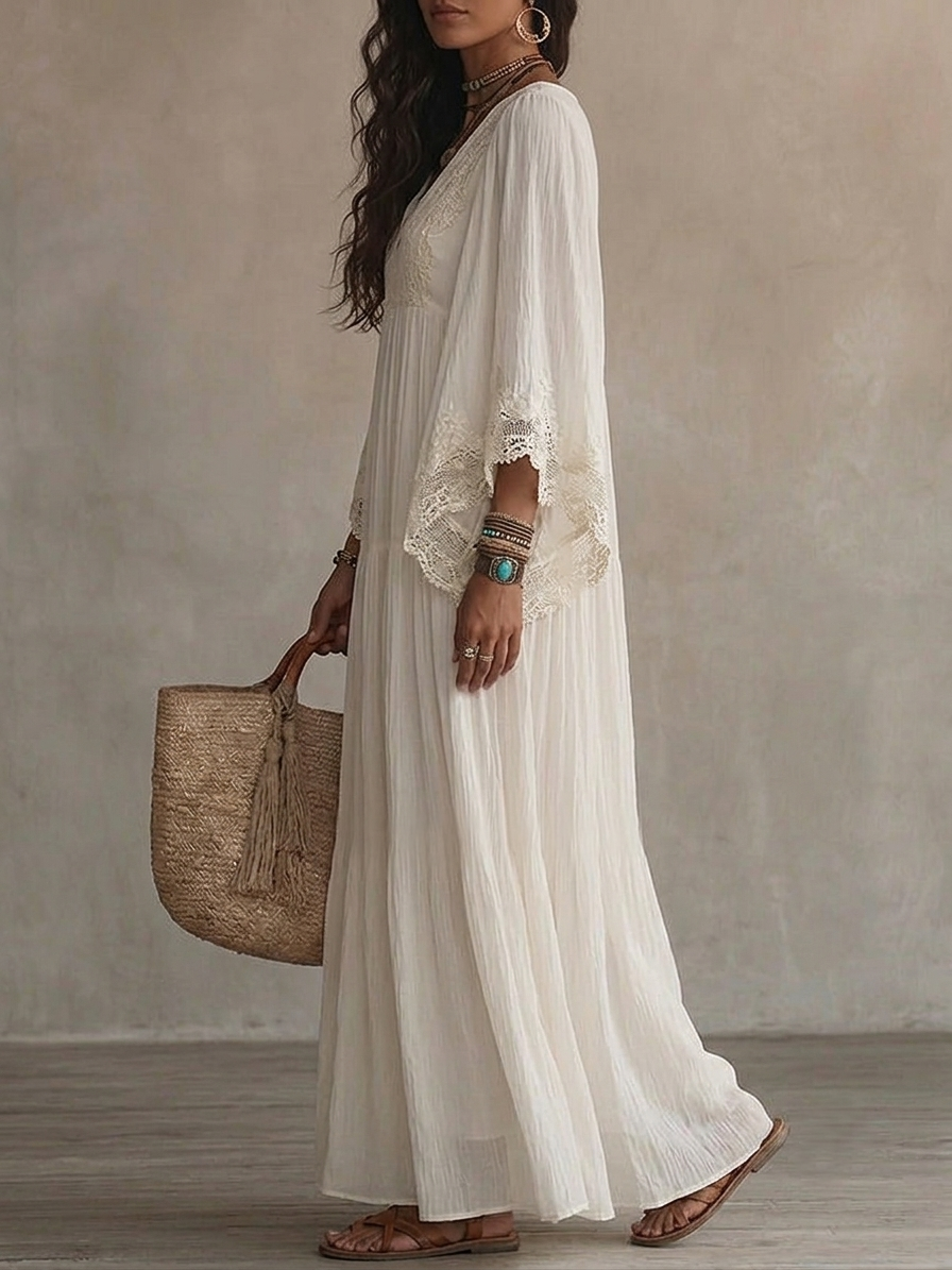 Cailley - White V-Neck Maxi Dress