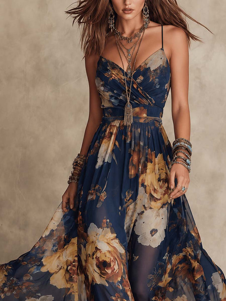 Miane - Floral Maxi Dress with Straps