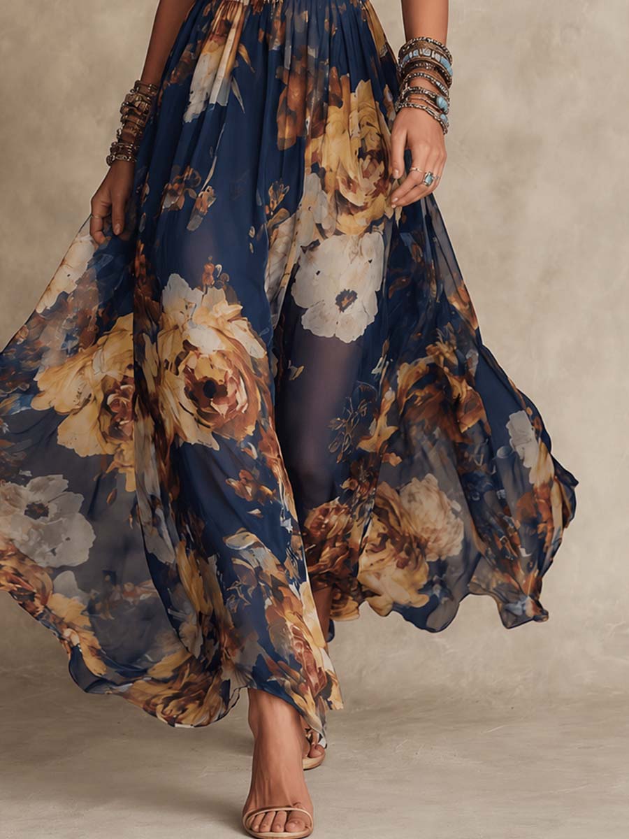 Miane - Floral Maxi Dress with Straps