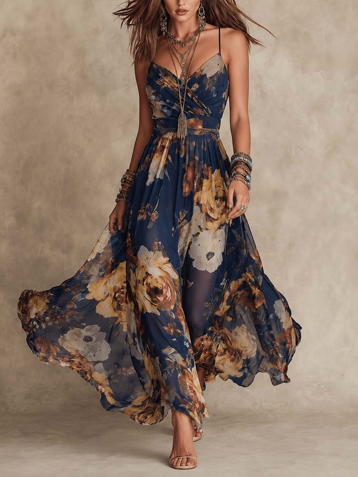 Miane - Floral Maxi Dress with Straps