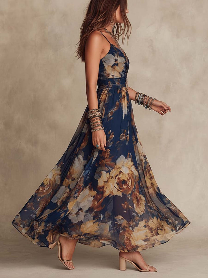 Miane - Floral Maxi Dress with Straps