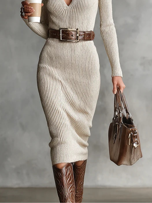 Amanda - Knit Midi Dress with Belt