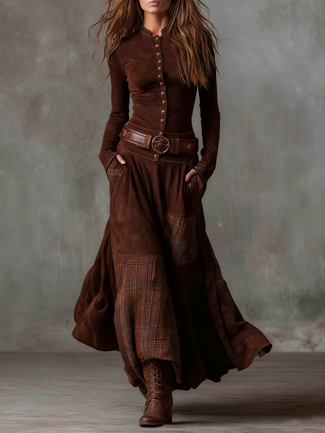 Jill – Suede-Effect Maxi Dress With Belt