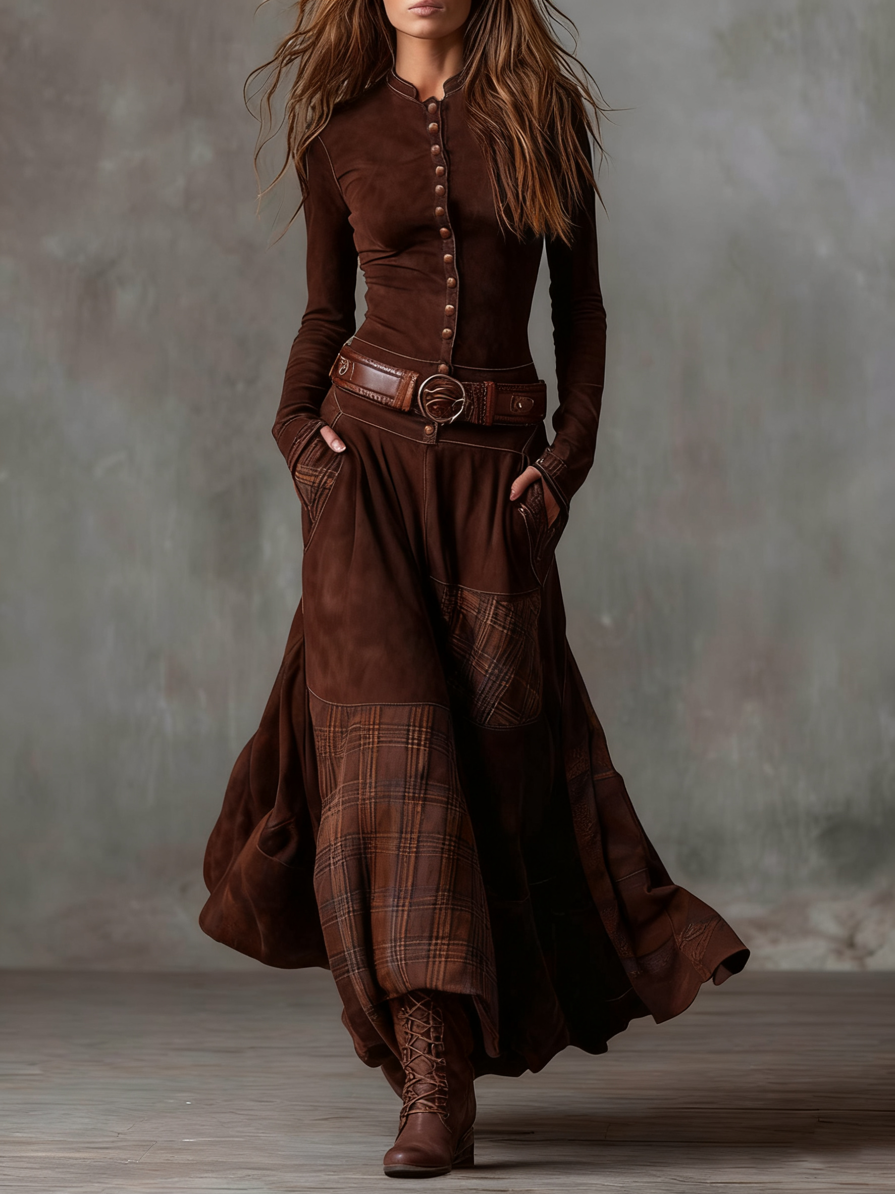 Jill – Suede-Effect Maxi Dress With Belt