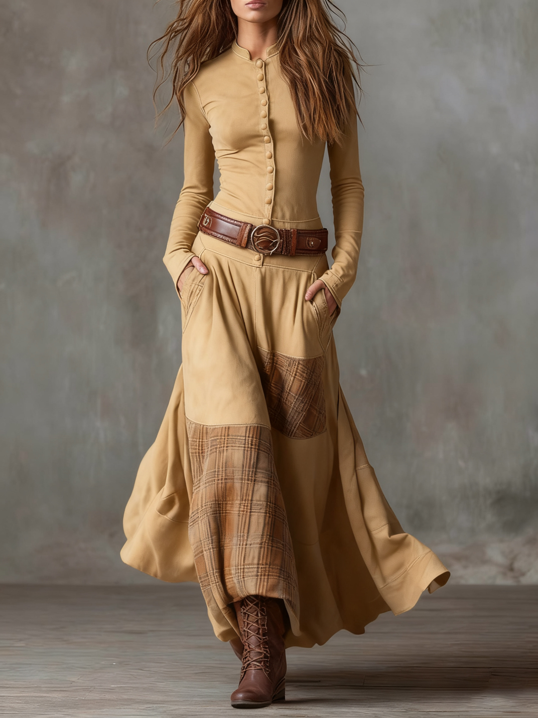 Jill – Suede-Effect Maxi Dress With Belt