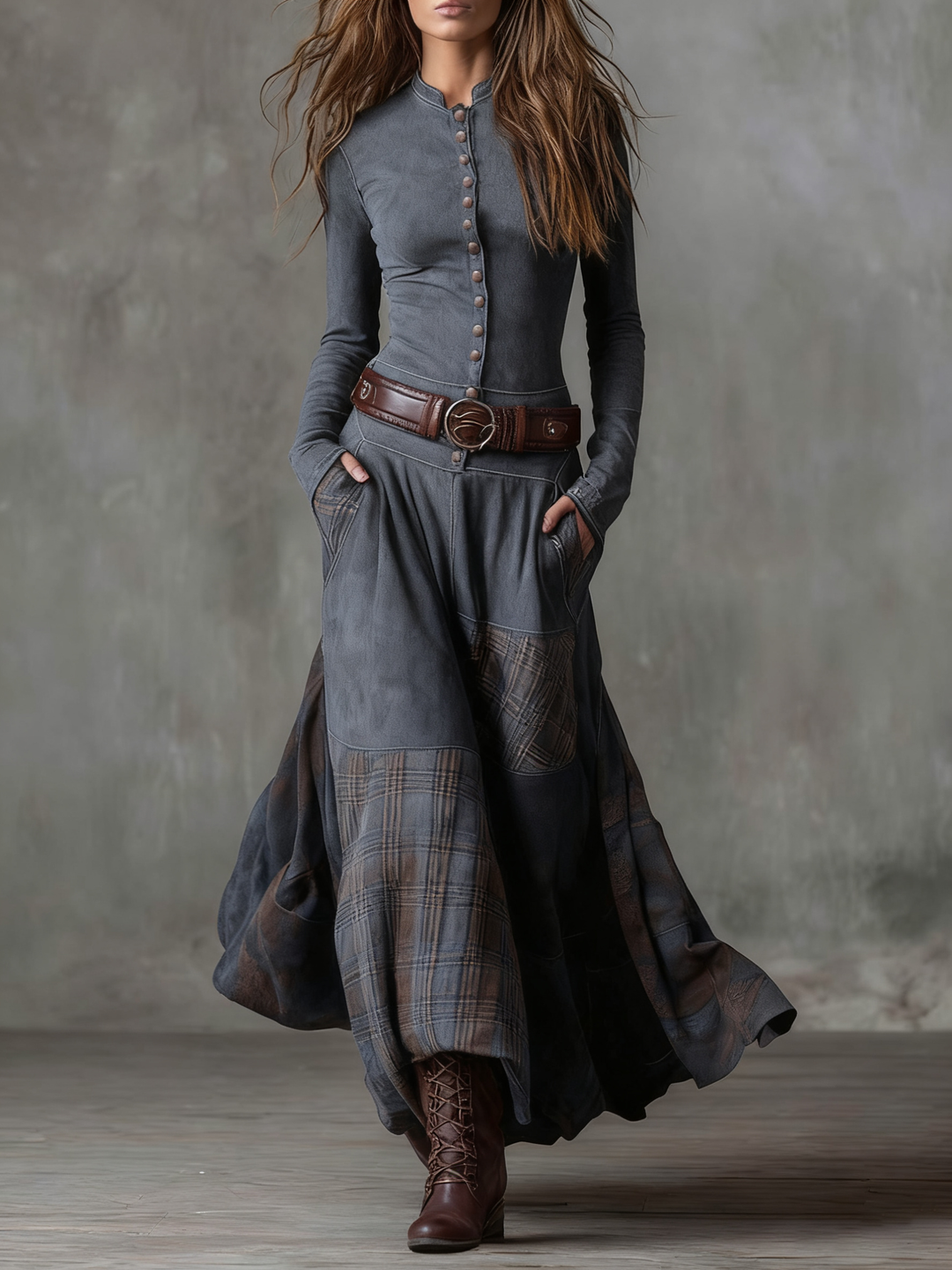 Jill – Suede-Effect Maxi Dress With Belt