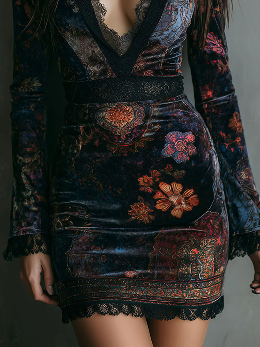 Rosalie – Velvet Floral Mini Dress