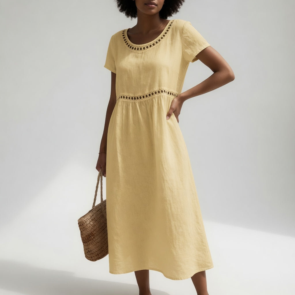 Kyra - Embroidered Linen Blend Midi Dress