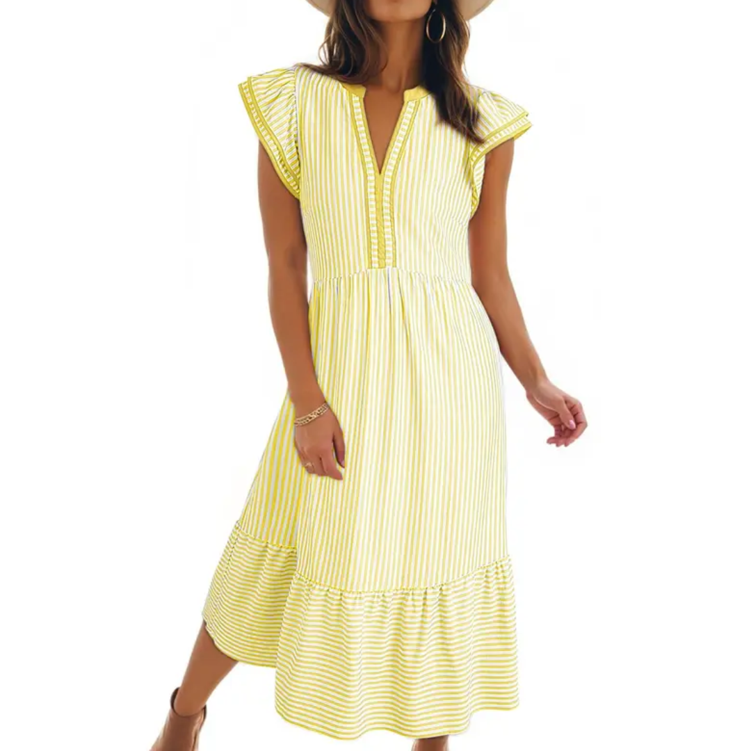 Ruby - Breezy Striped Ruffle Midi Dress