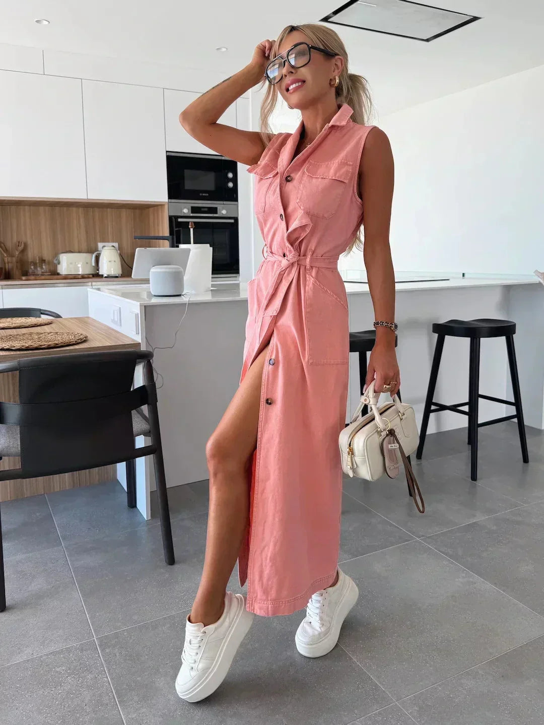 Madison - Long sleeveless denim dress