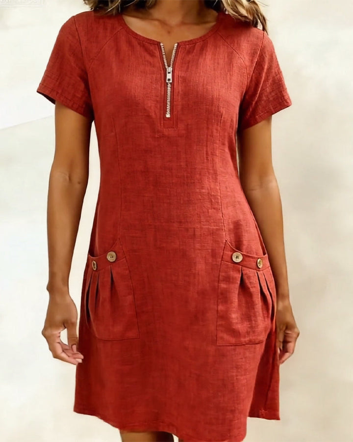 Vania - Cotton Dress with Zip Pocket