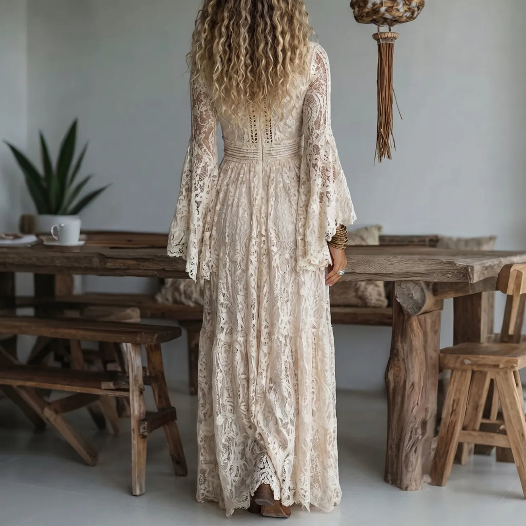 Roxanne - Deep V-Neck Bohemian Maxi Dress