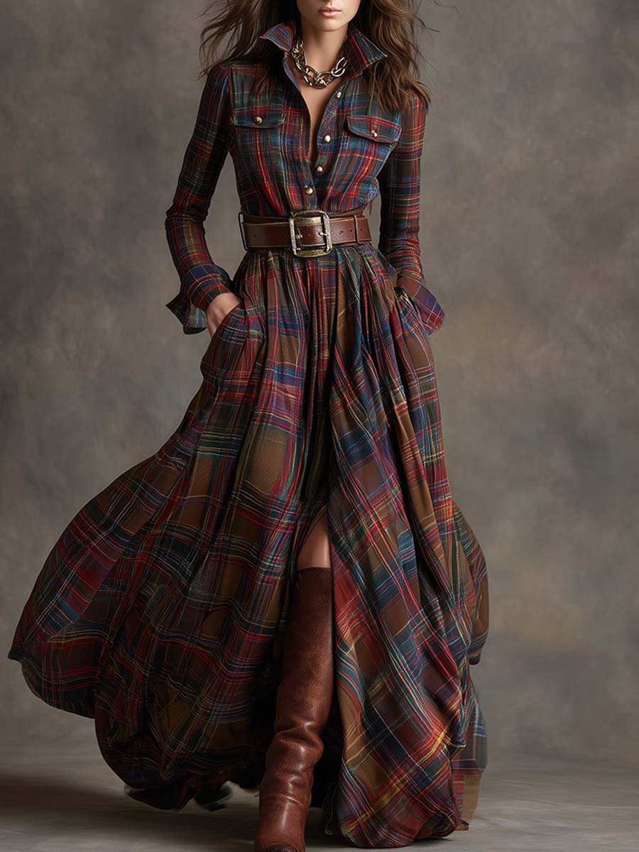 Giana - Plaid Maxi Shirt Dress