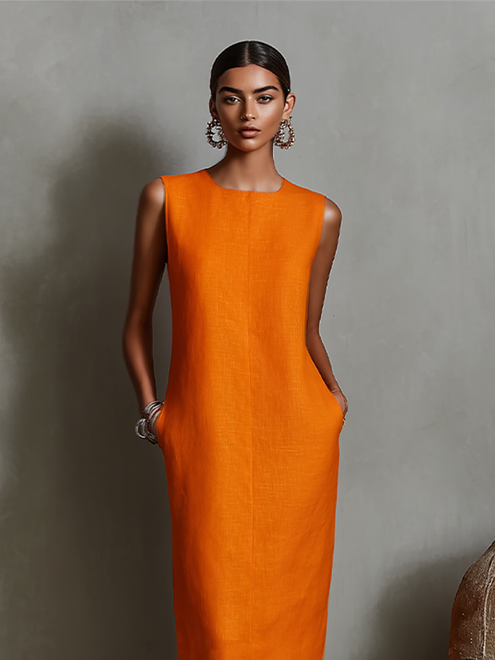 Mauee - Sleeveless Midi Dress with Pockets