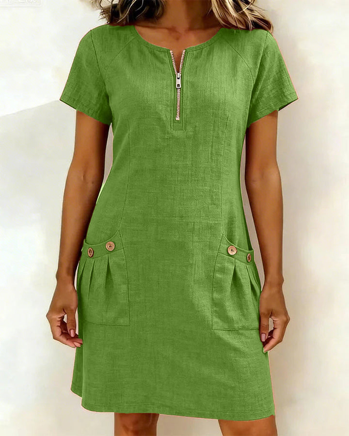 Vania - Cotton Dress with Zip Pocket
