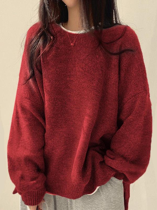 Laurette - Drop Shoulder Split Hem Sweater