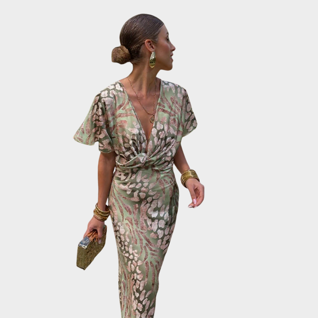 Ingrid - Copper Midi Dress with Twist Knot