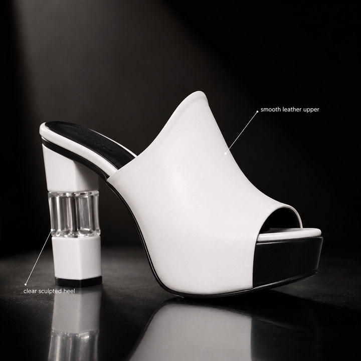 Christal - Leather Peep Toe Platform Mules