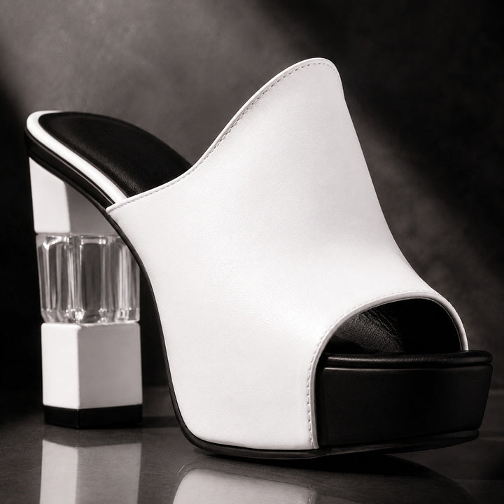 Christal - Leather Peep Toe Platform Mules