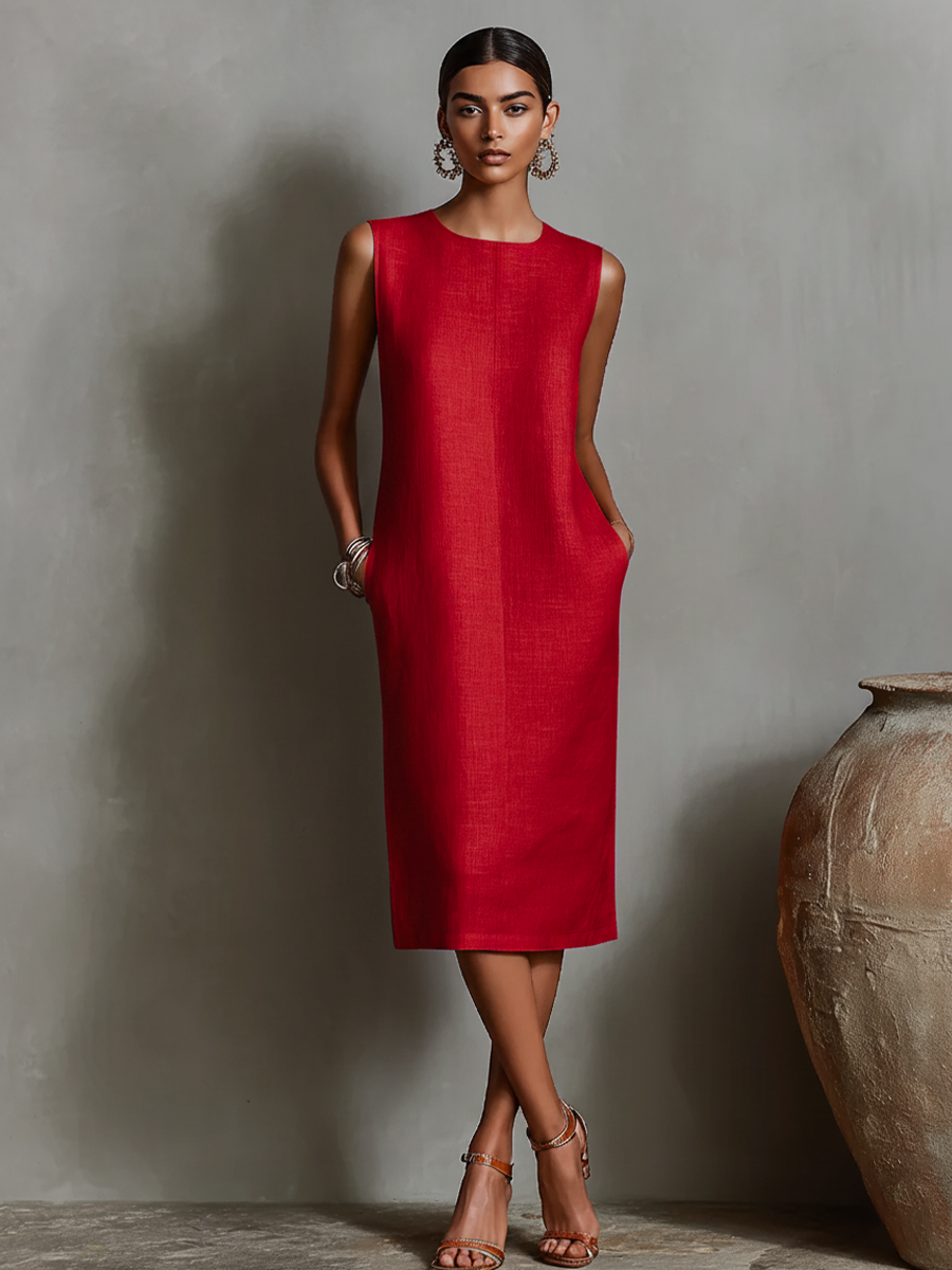 Mauee - Sleeveless Midi Dress with Pockets