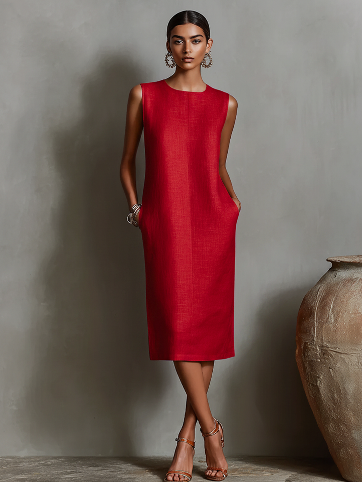 Mauee - Sleeveless Midi Dress with Pockets