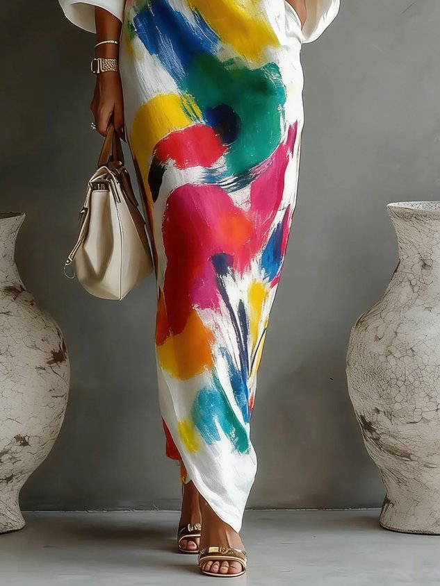 Jinella - One-Shoulder Abstract Print Maxi Dress
