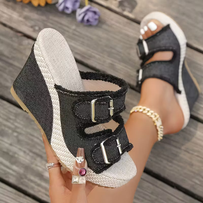 Zoya - Fray Edge Wedge Sandals With Modern Comfort Lift