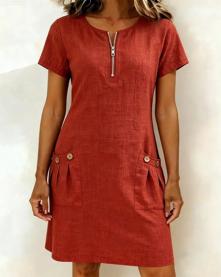 Vania - Cotton Dress with Zip Pocket