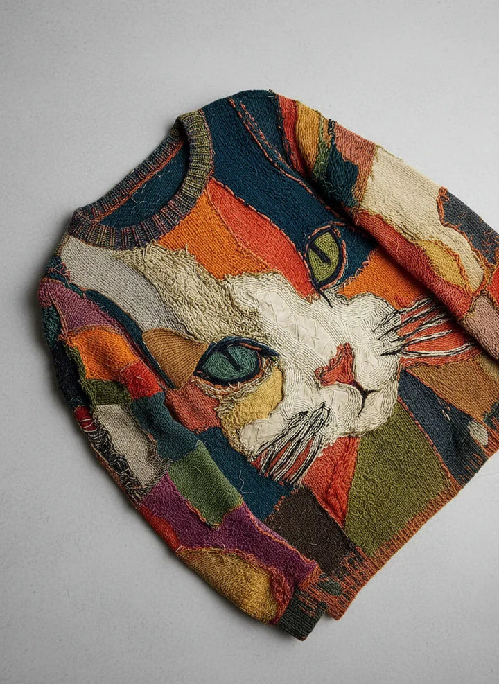 Mica - Artistic Cat Patchwork Sweater