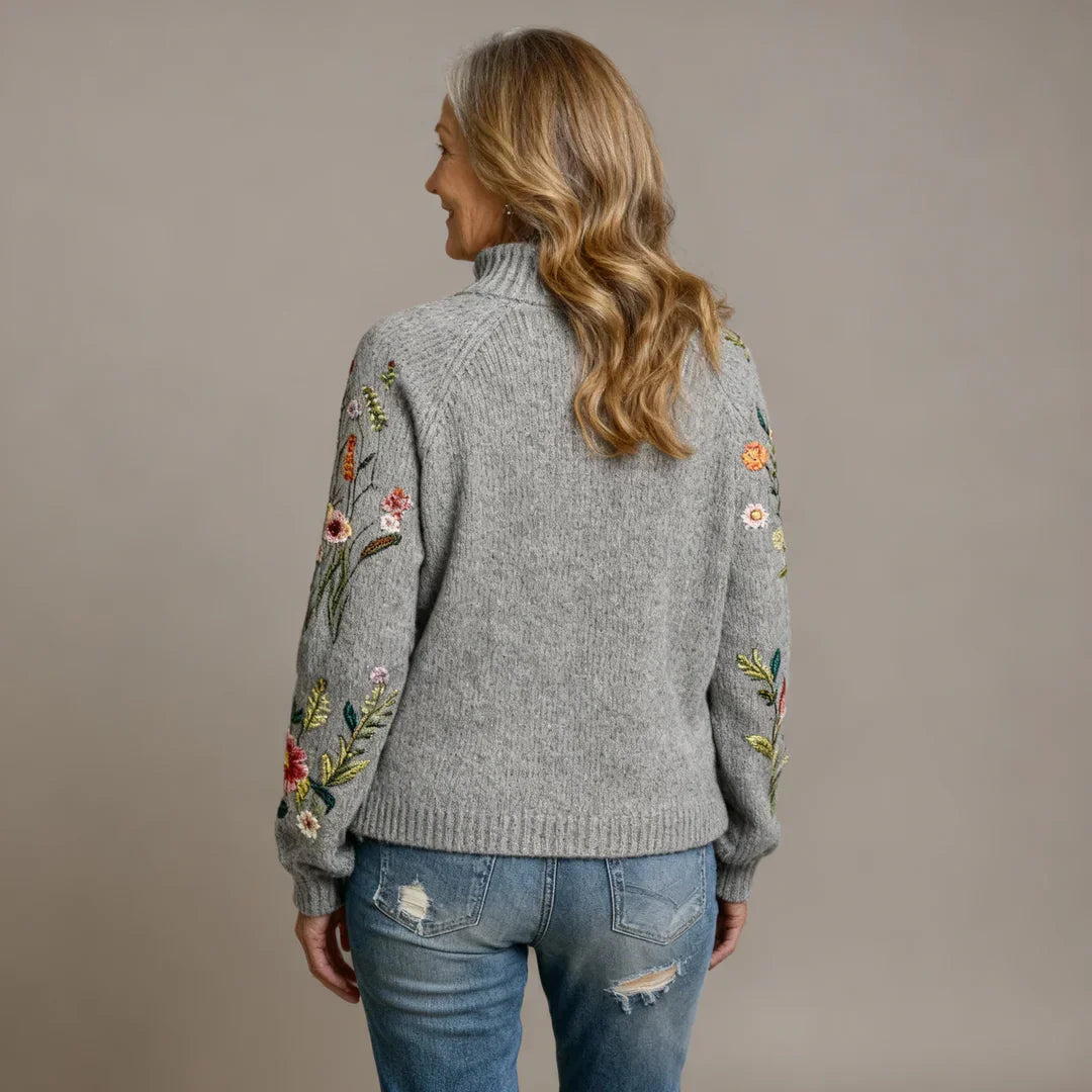 Loisa – Vintage Floral Roll Neck Knitted Sweater