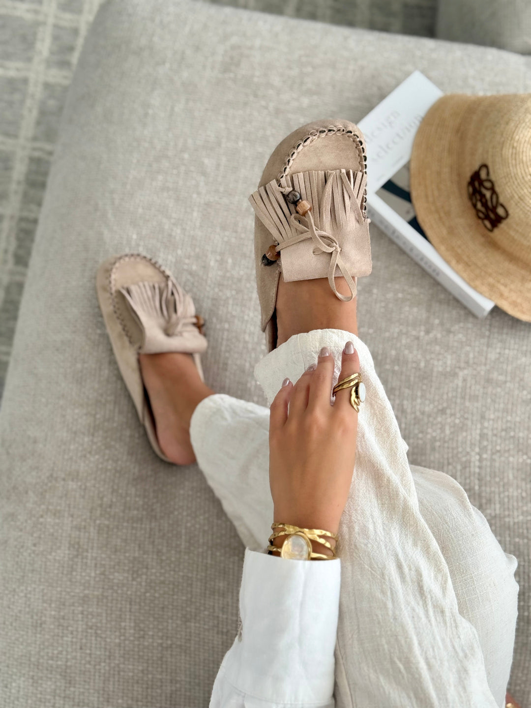 Hilda - Suede Fringe Slip-On Mules