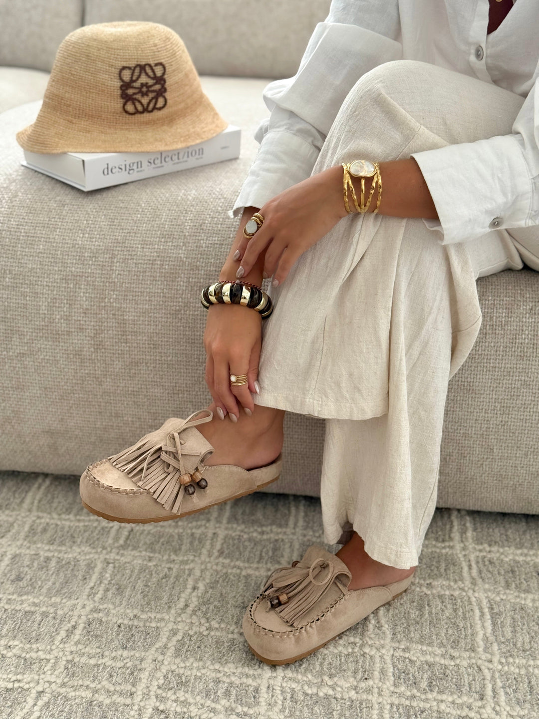 Hilda - Suede Fringe Slip-On Mules