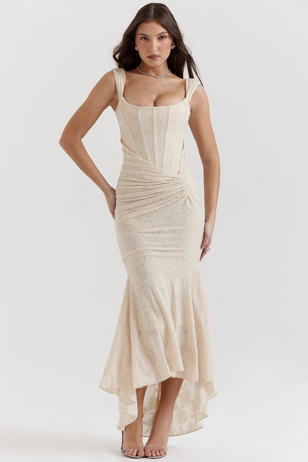 Noemi - Lace and Draped Maxi Dress