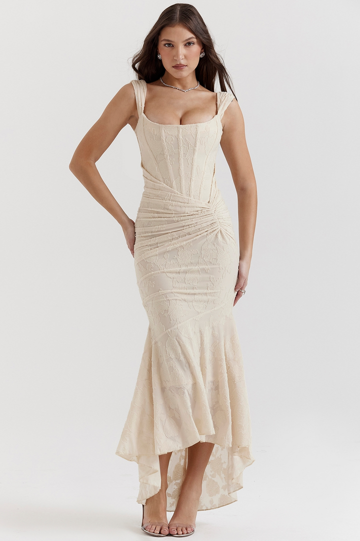 Noemi - Lace and Draped Maxi Dress