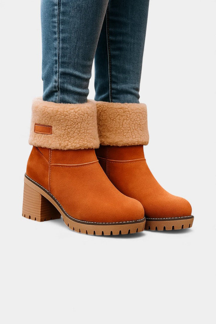 Luise Sienna Faux Fur Block Heel Ankle Boots