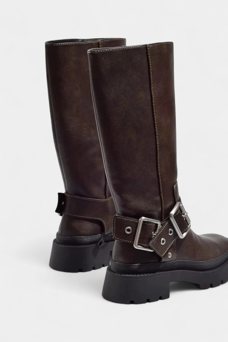 Ursule Strapped Mid-Calf Boots with Buckle Detail
