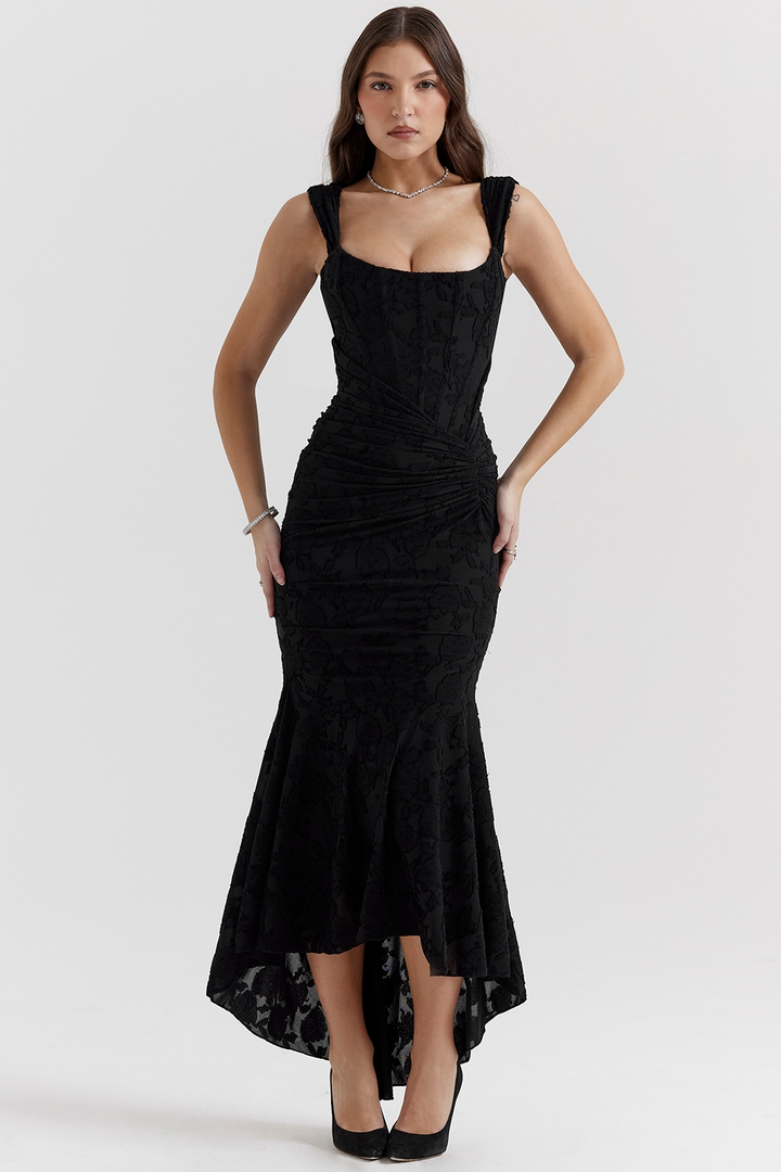 Noemi - Lace and Draped Maxi Dress
