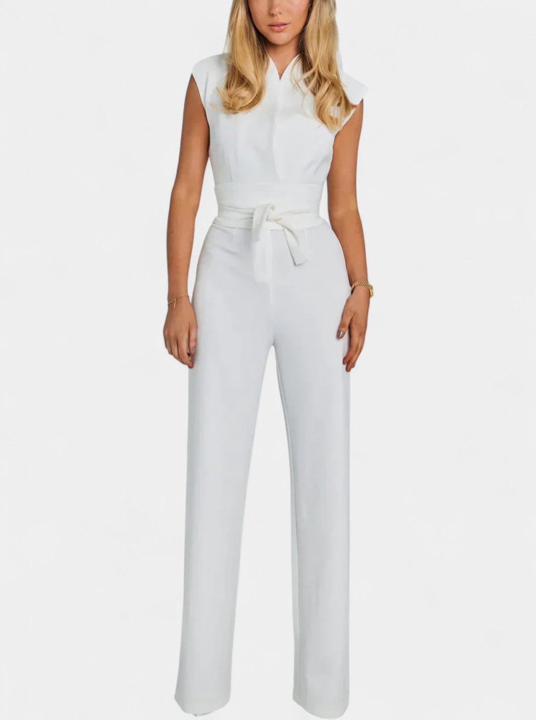 Leona High-Neck Sleeveless Jumpsuit with Flared Legs
