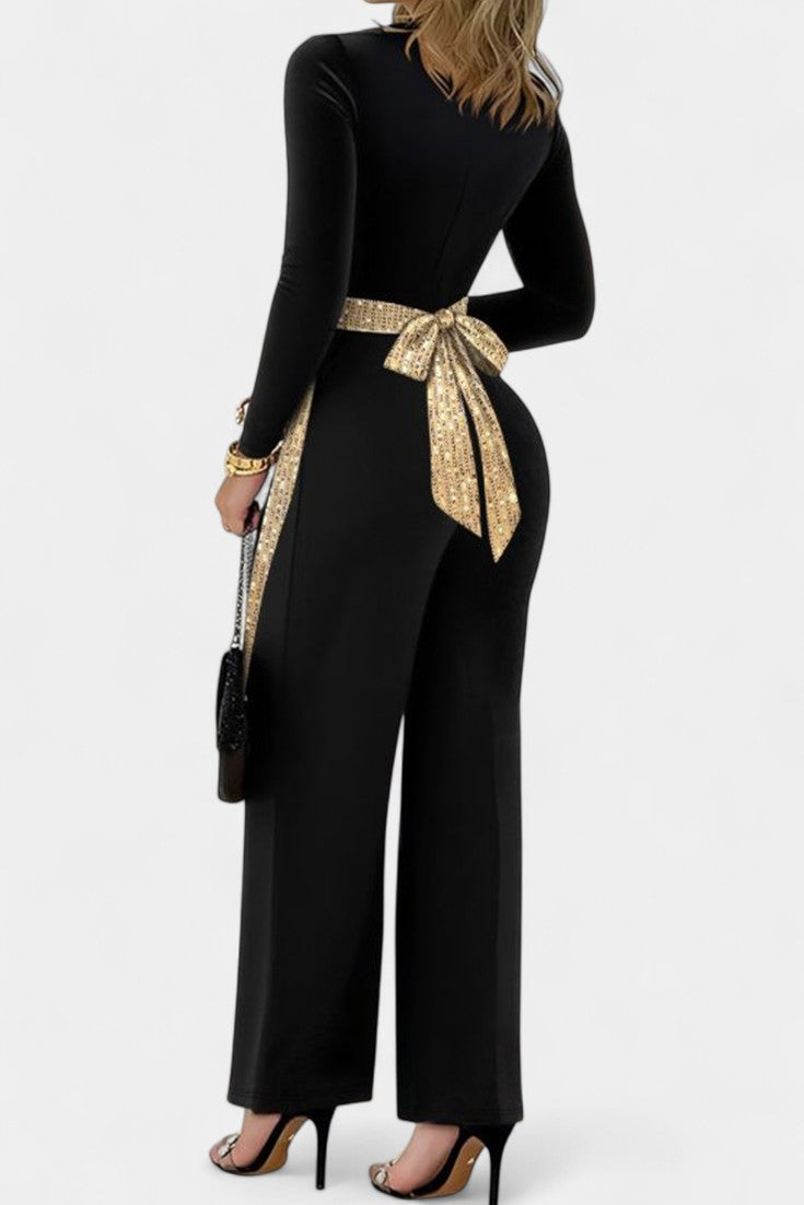 Cassiopéa Chic Sequin Jumpsuit with Back Bow Detail