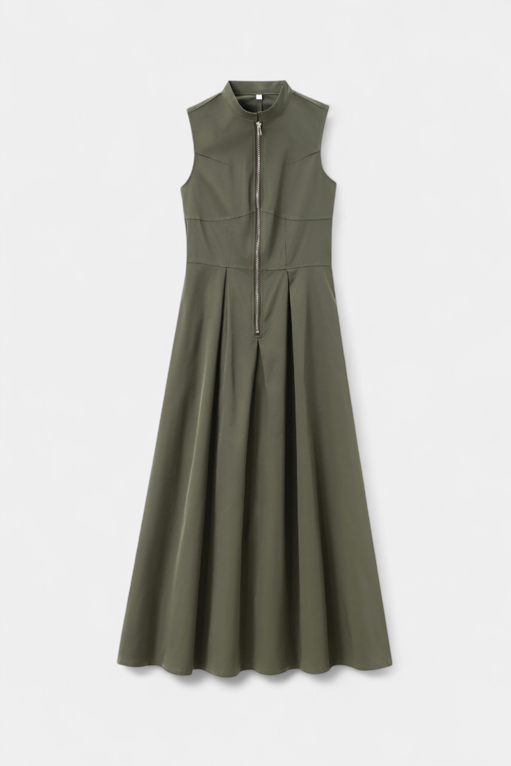 Blanca Pleated Wide Leg Jumpsuit with Round Neck