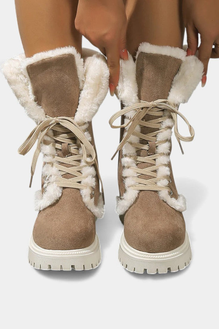 Léonce Lace-Up Mid-Calf Faux Fur Boots