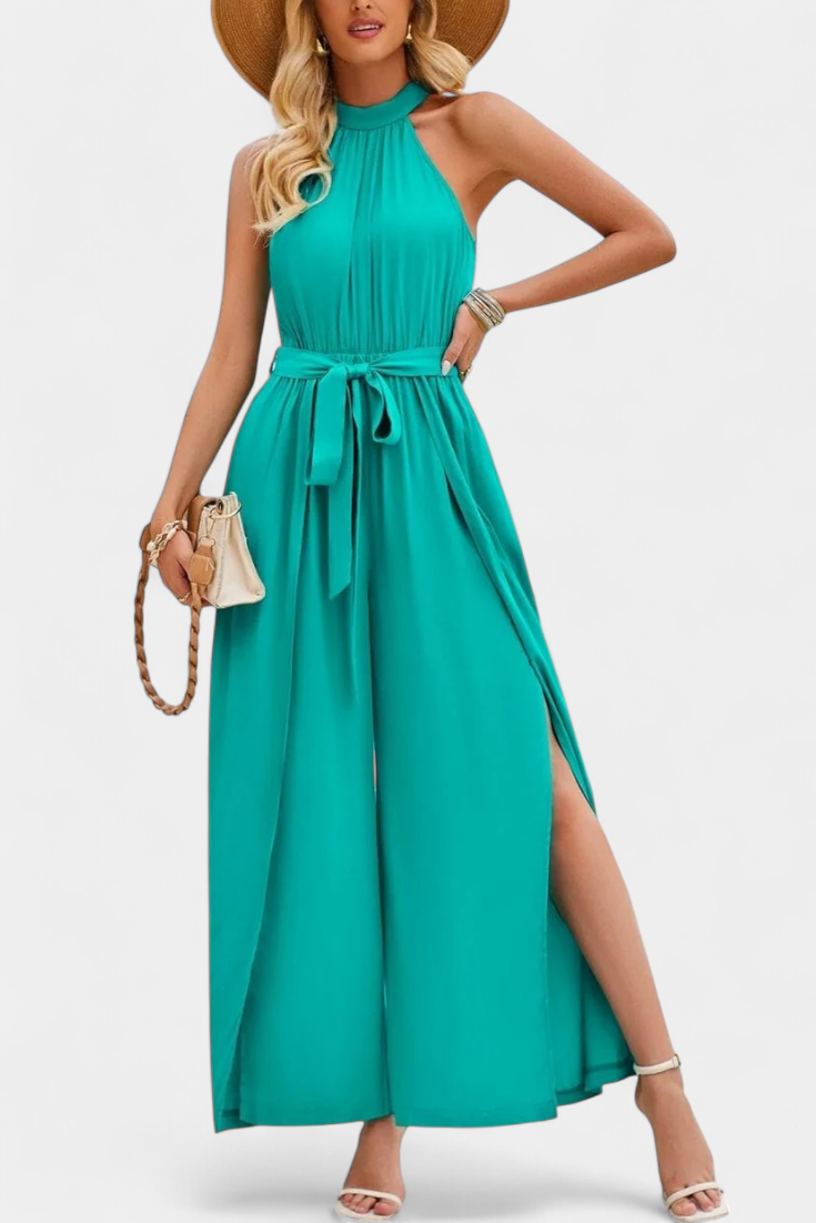 Asymmetrical One-Shoulder Jumpsuit with Bow Accent by Nyree