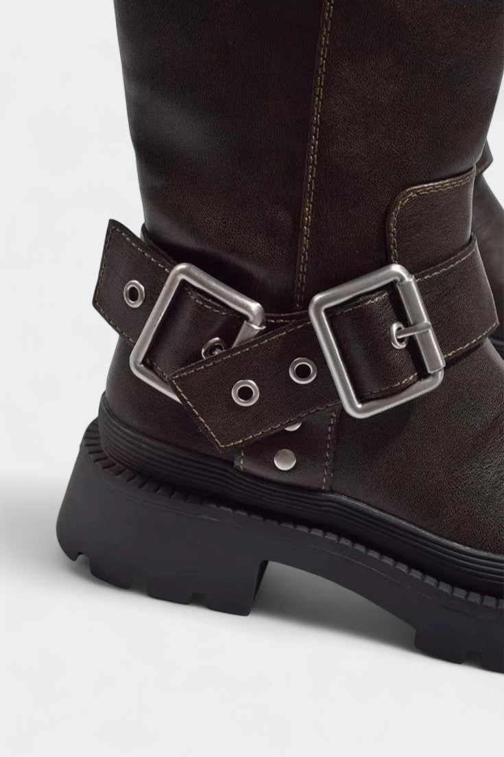 Ursule Strapped Mid-Calf Boots with Buckle Detail