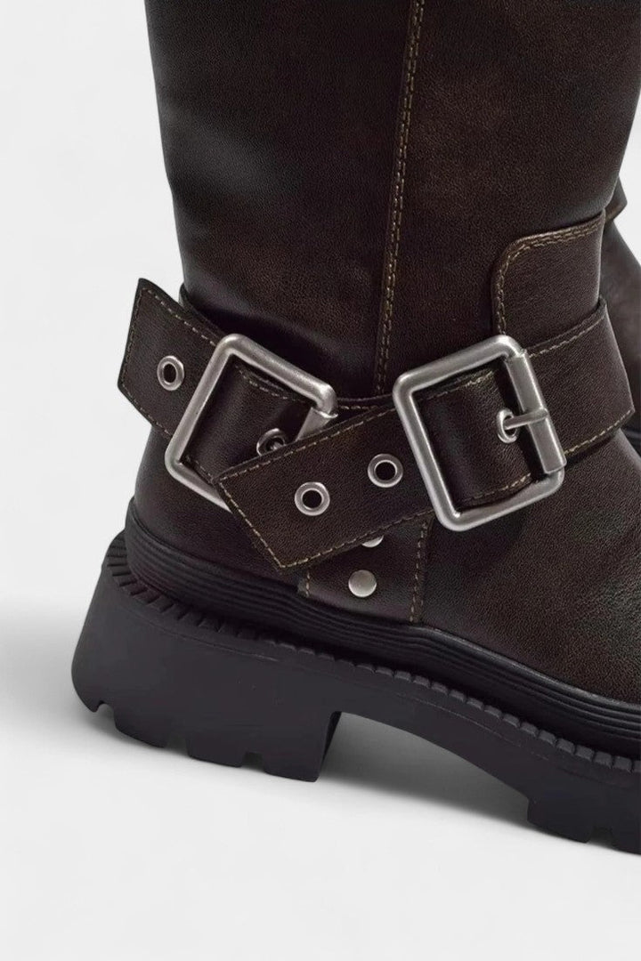 Ursule Strapped Mid-Calf Boots with Buckle Detail