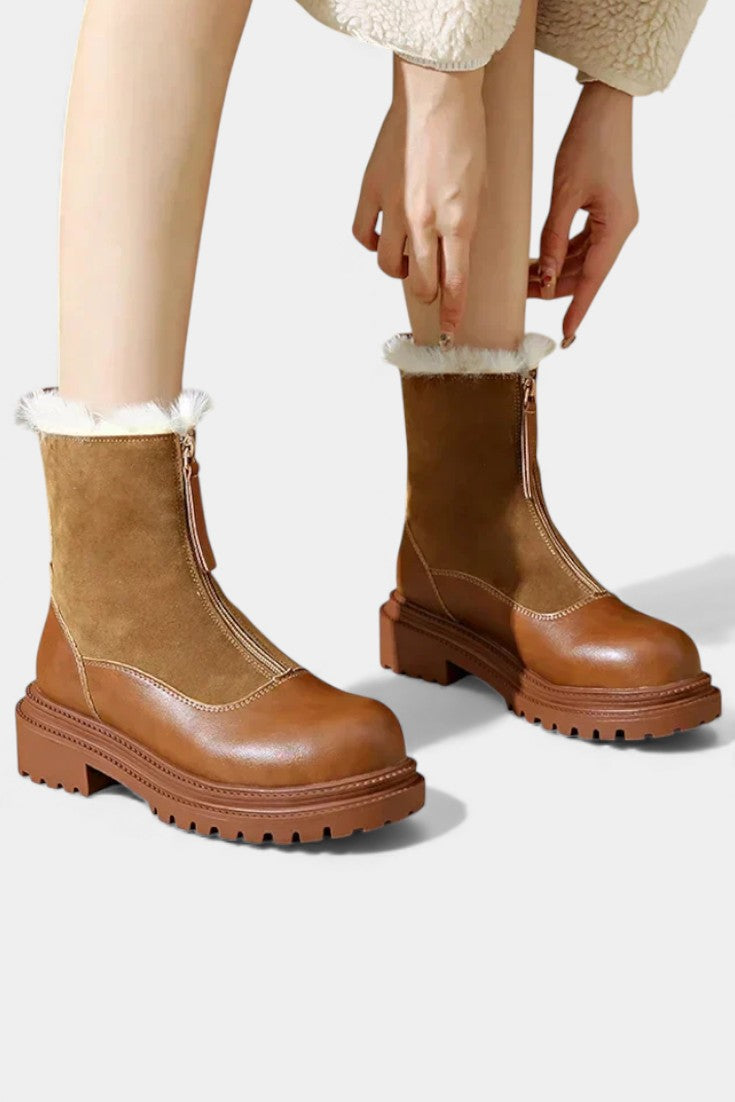 Gertrud Cleated Sole Boots with Faux Fur Trim