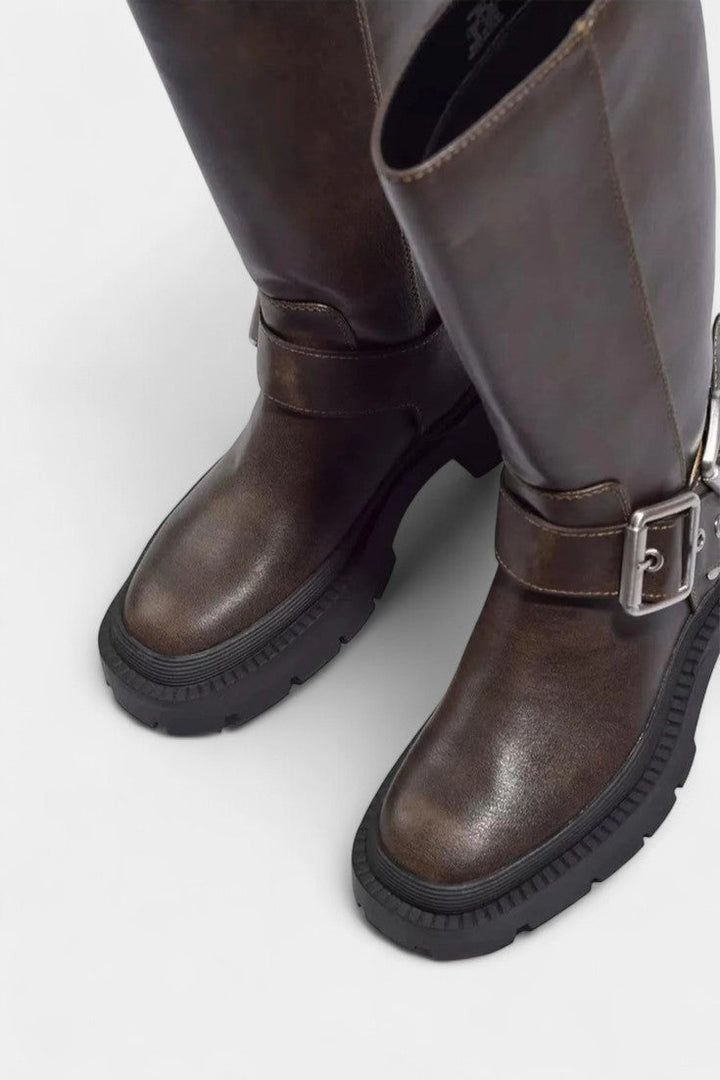 Ursule Strapped Mid-Calf Boots with Buckle Detail