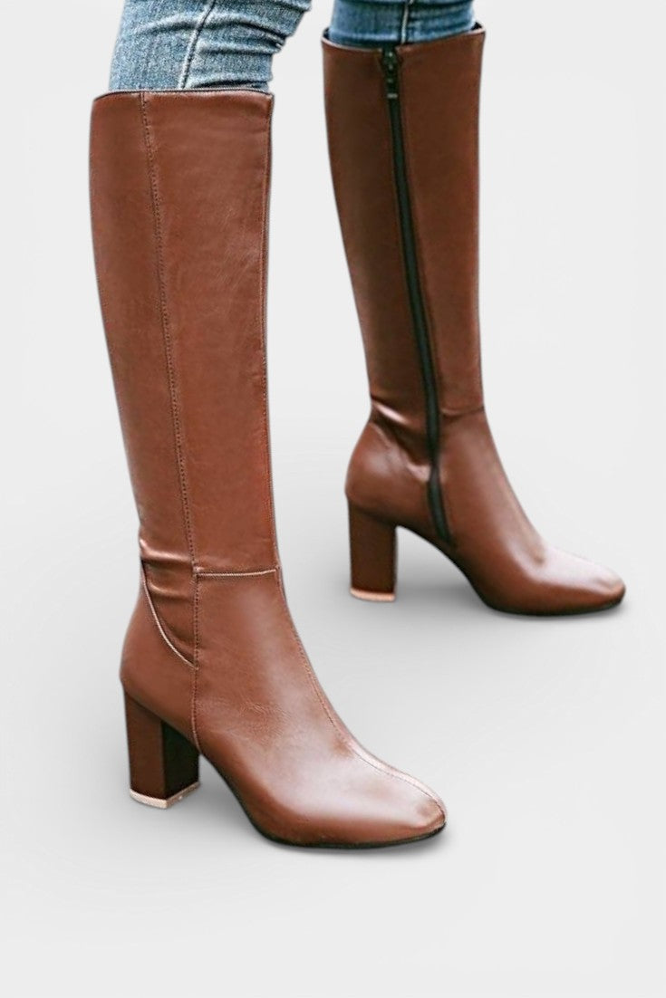 Querida Chic Zip Boots with Comfortable Block Heel
